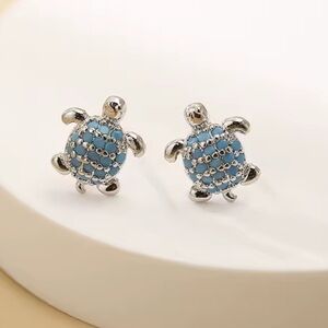 Turtle Silver Blue Earrings